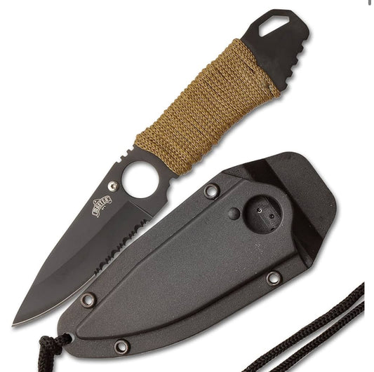 Tactical Fixed Blade Neck Knife, Half-Serrated Blade, 6-3/4-Inch Overall