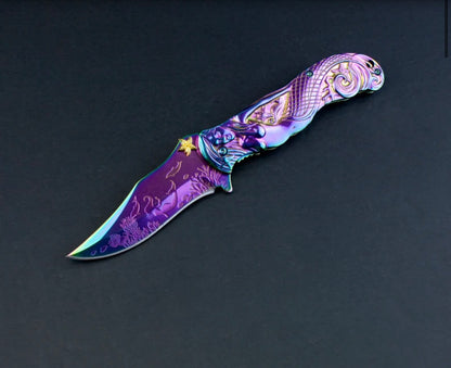 Chrome Mermaid Carved Pocket Knife