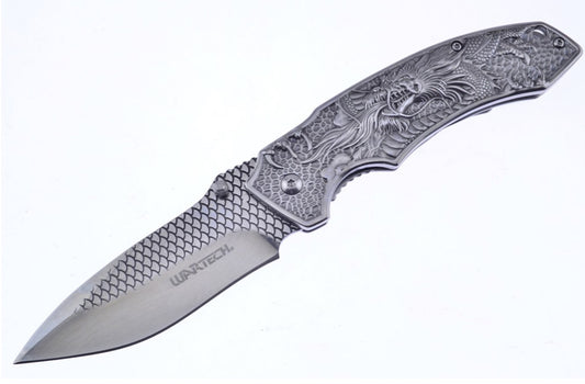 Aluminium Carved Dragon Pocket Knife | With Belt Clip