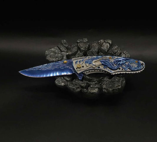 Blue Mermaid Carved Pocket Knife
