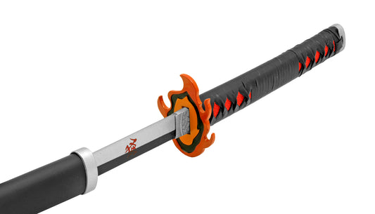 38" Black and Orange Stainless Steel Un-Sharpened Practice Samurai Katana Sword - Demon Slayer Anime Series
