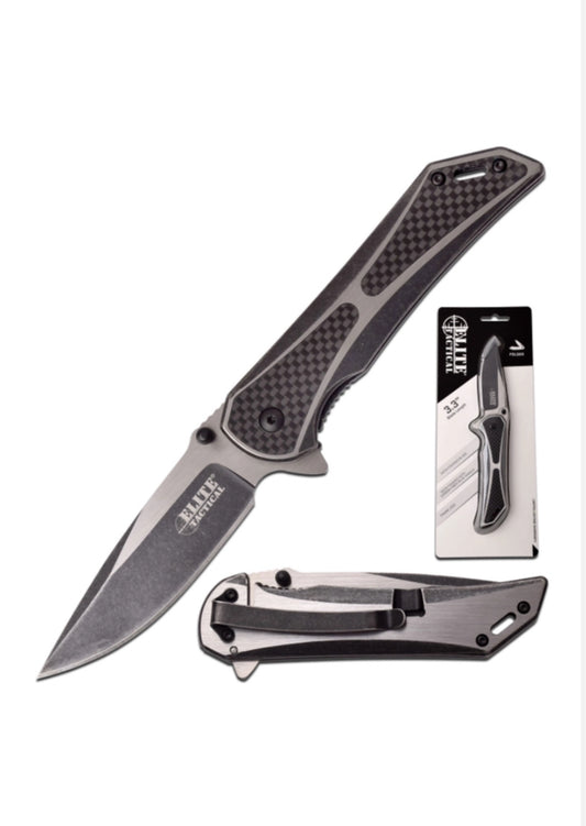Carbon Fiber Inlay Handle Folder Pocket Knife | Satin Finished with Heavy Duty Back Clip and Frame Lock