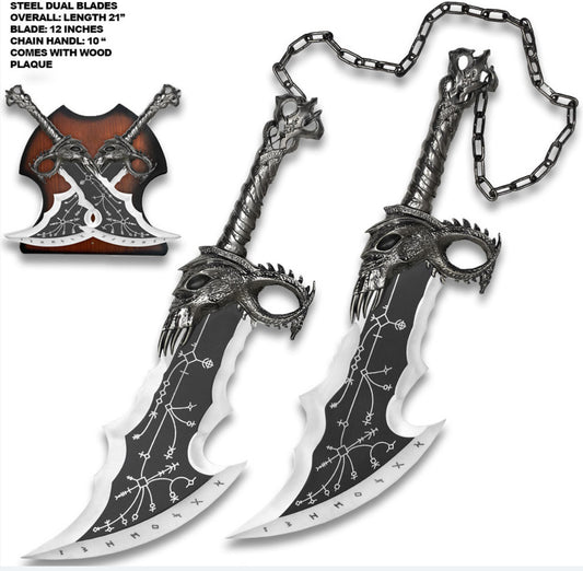 God Of War Twin Blade Short Dagger Set w Wall Plaque
