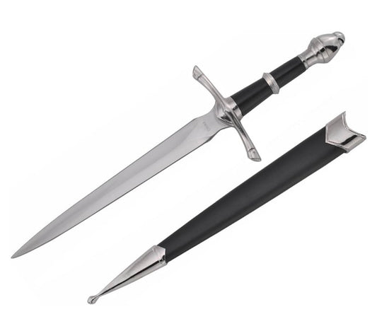 Black Styled Medieval Dagger With Scabbard, 14”