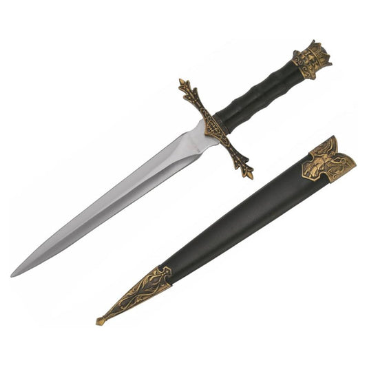Medieval Dagger With Golden Handle Crown Design 16”