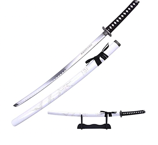 White Carved Dragon Katana - Stainless Steel Sword, Carved