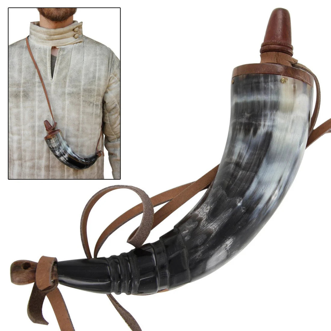 10" Medieval Renaissance Gunpowder Horn