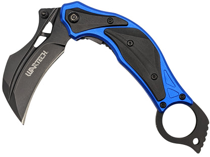 Spring-Assist Folding Knife Wartech Tactical Karambit 3in. Claw Blade Blue/Black