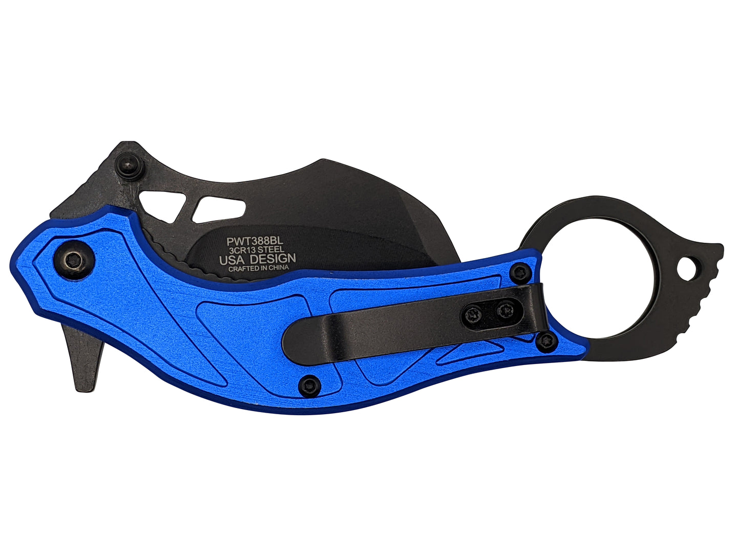 Spring-Assist Folding Knife Wartech Tactical Karambit 3in. Claw Blade Blue/Black