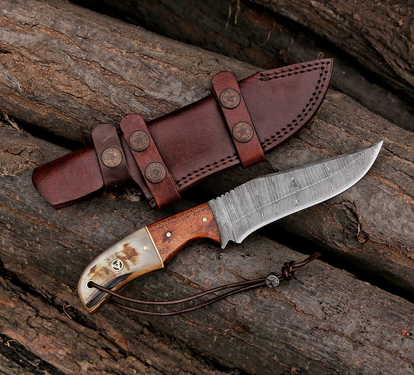 10" Custom Handmade Damascus Steel Hunting Skinning Knife Ram