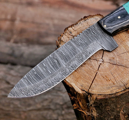 10" Damascus Steel Custom Handmade Hunting Skinning Knife