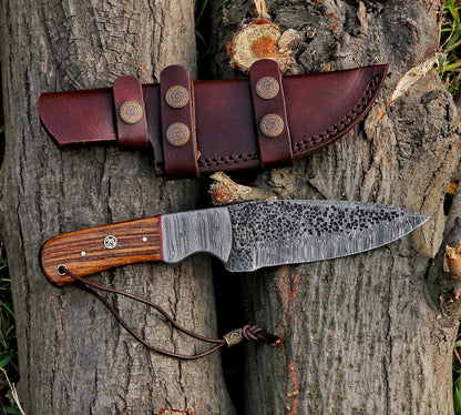 10" Custom Handmade Hammered Damascus Steel Hunting Skinning Knife