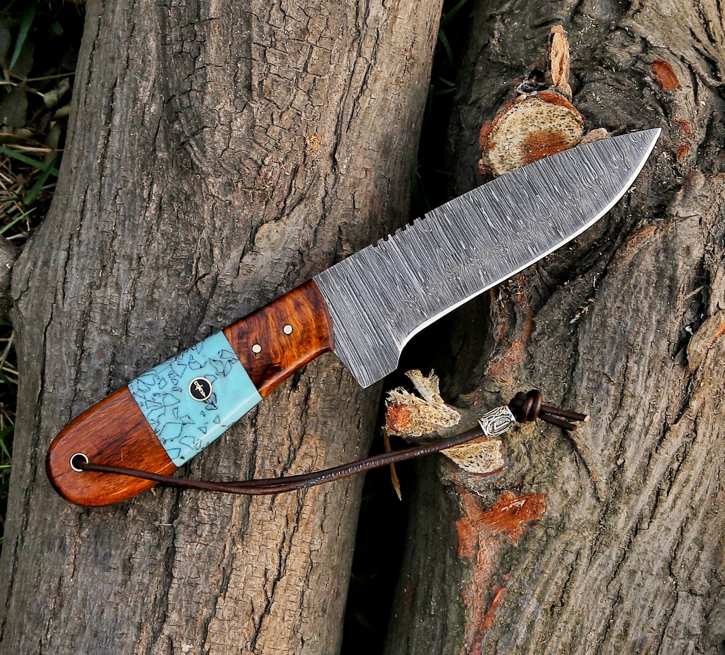 10" Damascus Steel Custom Handmade Hunting Skinning Knife Rose Wood