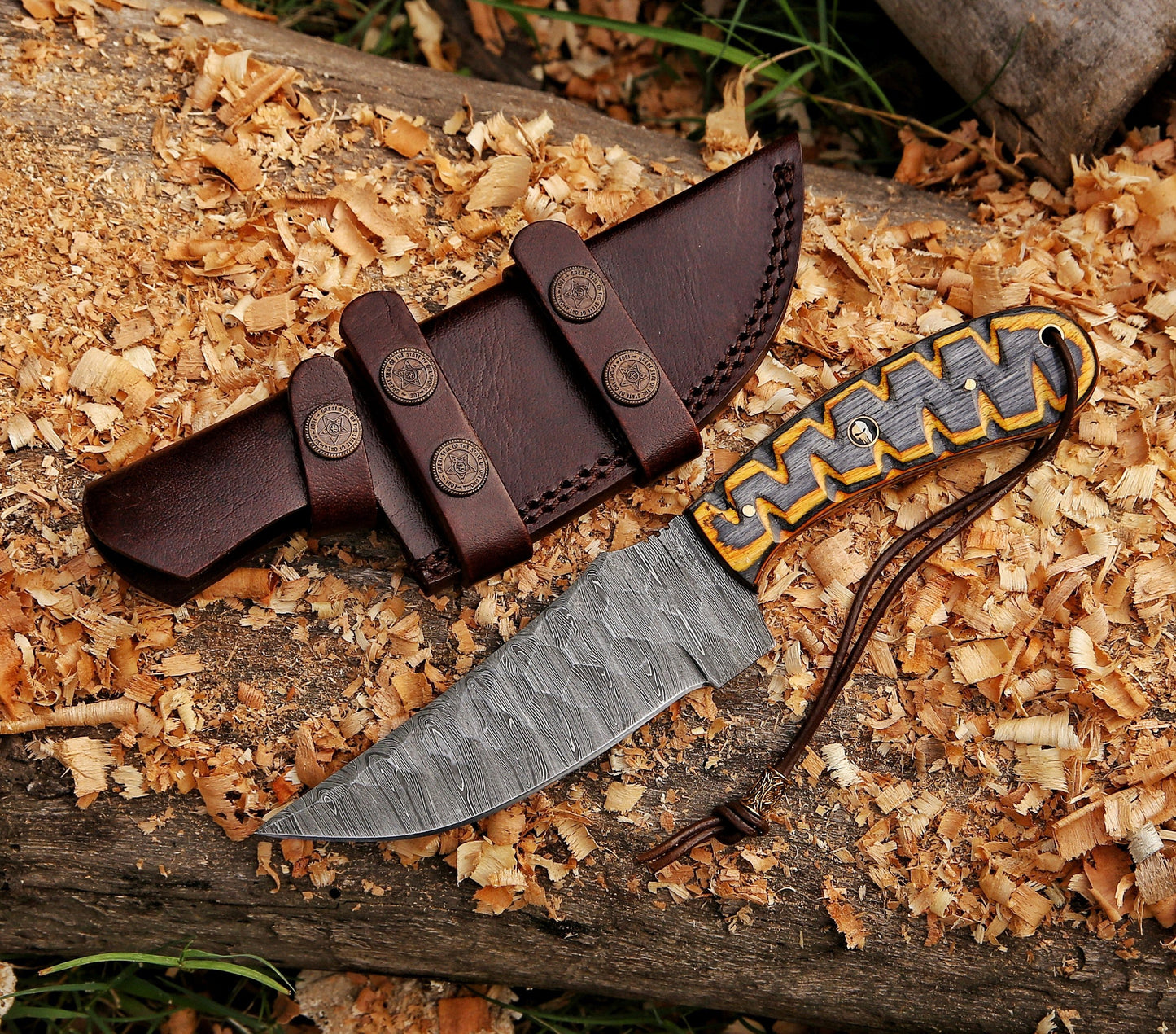 10" Hammered Damascus Steel Custom Handmade Hunting Skinning Knife