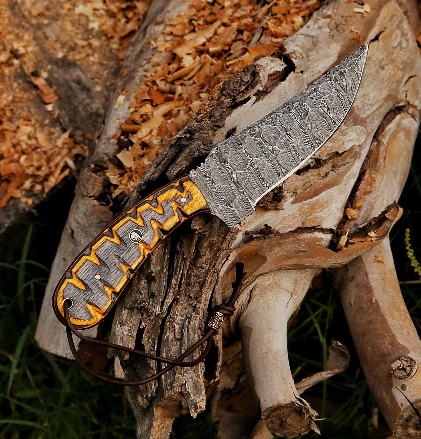 10" Hammered Damascus Steel Custom Handmade Hunting Skinning Knife