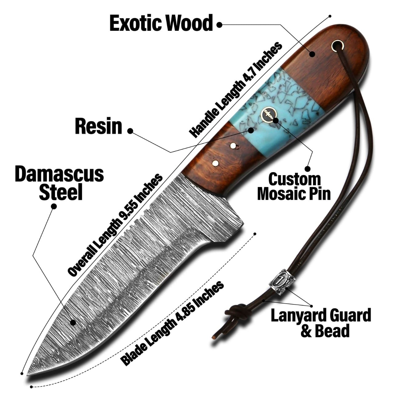 10" Damascus Steel Custom Handmade Hunting Skinning Knife Rose Wood