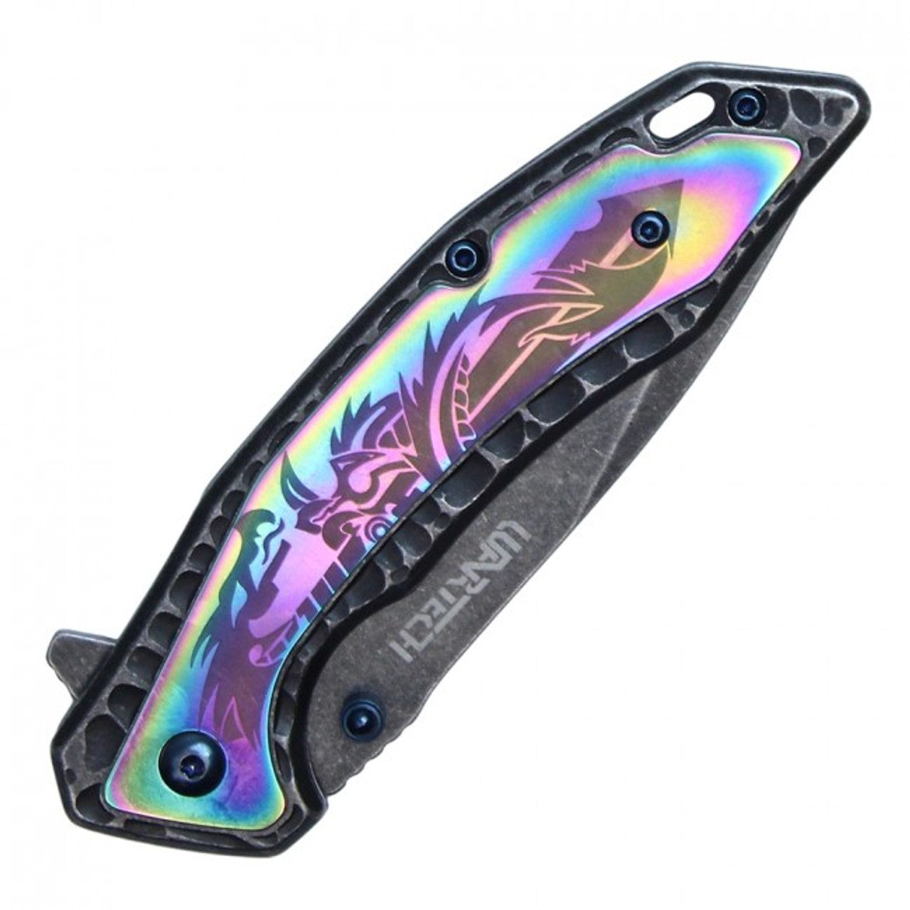 8” ASSISTED OPEN DRAGON POCKET KNIFE - RAINBOW