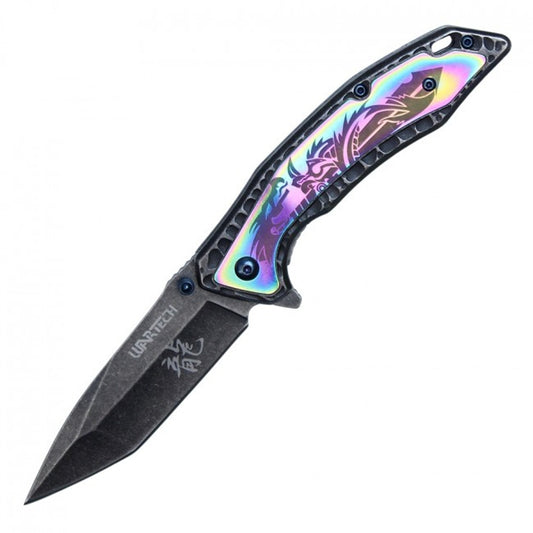 8” ASSISTED OPEN DRAGON POCKET KNIFE - RAINBOW