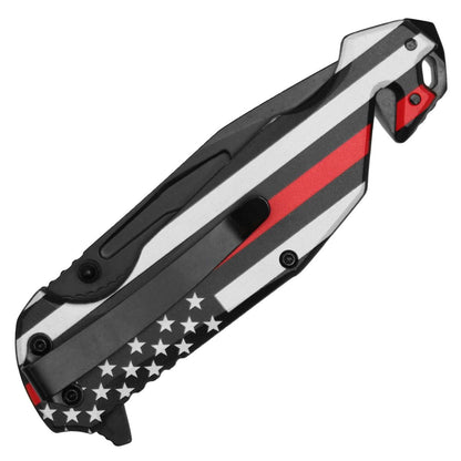 Black Styled American Flag 8" Pocket Knife |With Belt Clip