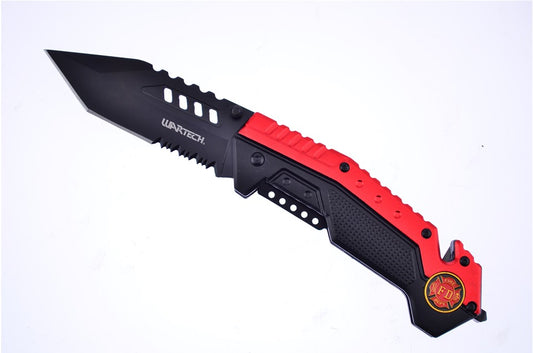 Red Aluminum/Black Composite Firefighter Pocket Knife